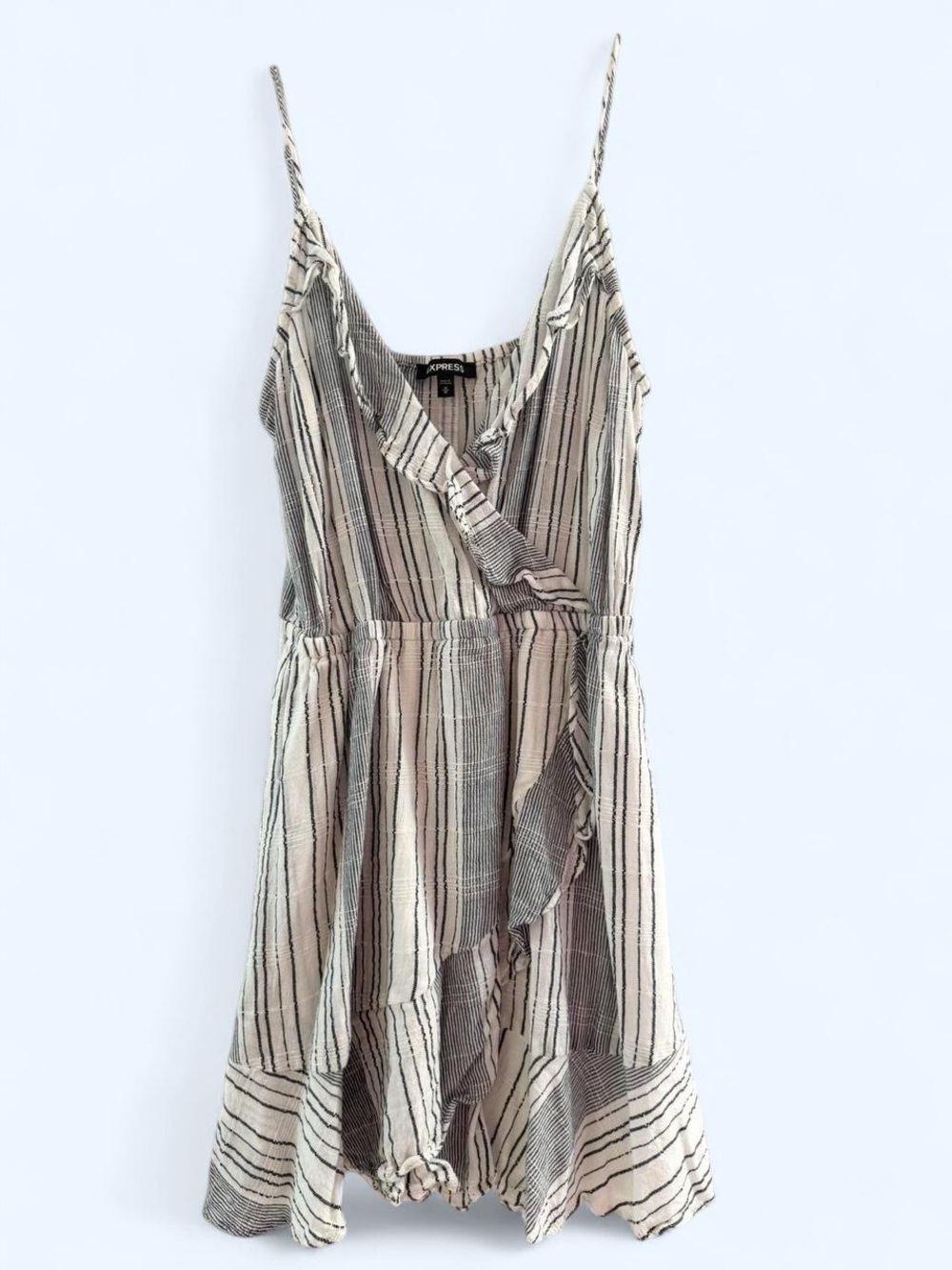 Express White and Blue Striped Wrap Mini Dress